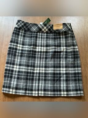 L.L. Bean Black & White Plaid Wool Blend Skirt *NEW!*  12P